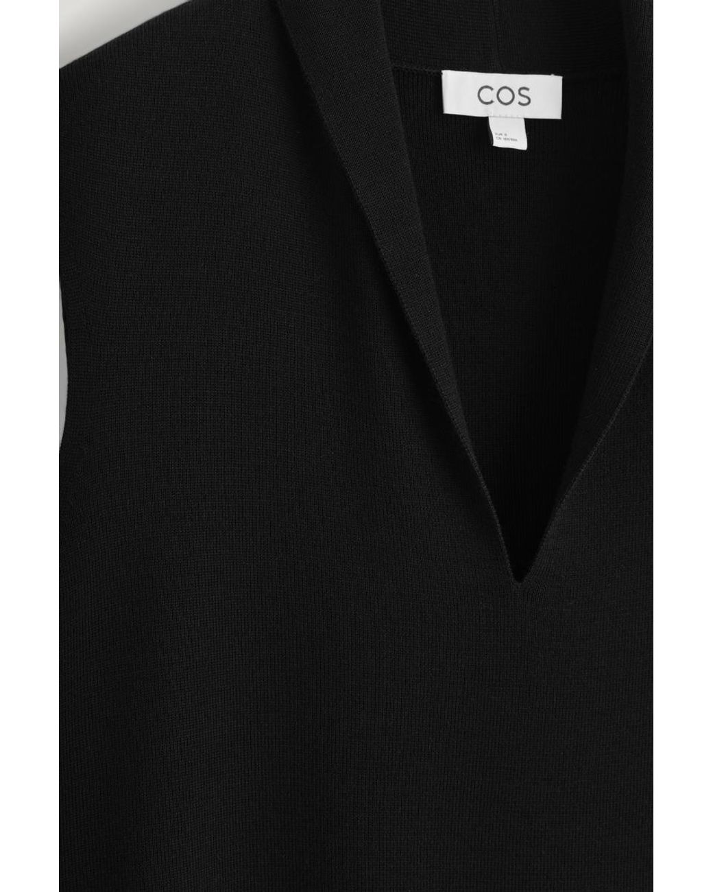 COS Black Draped-Collar Merino Wool Dress