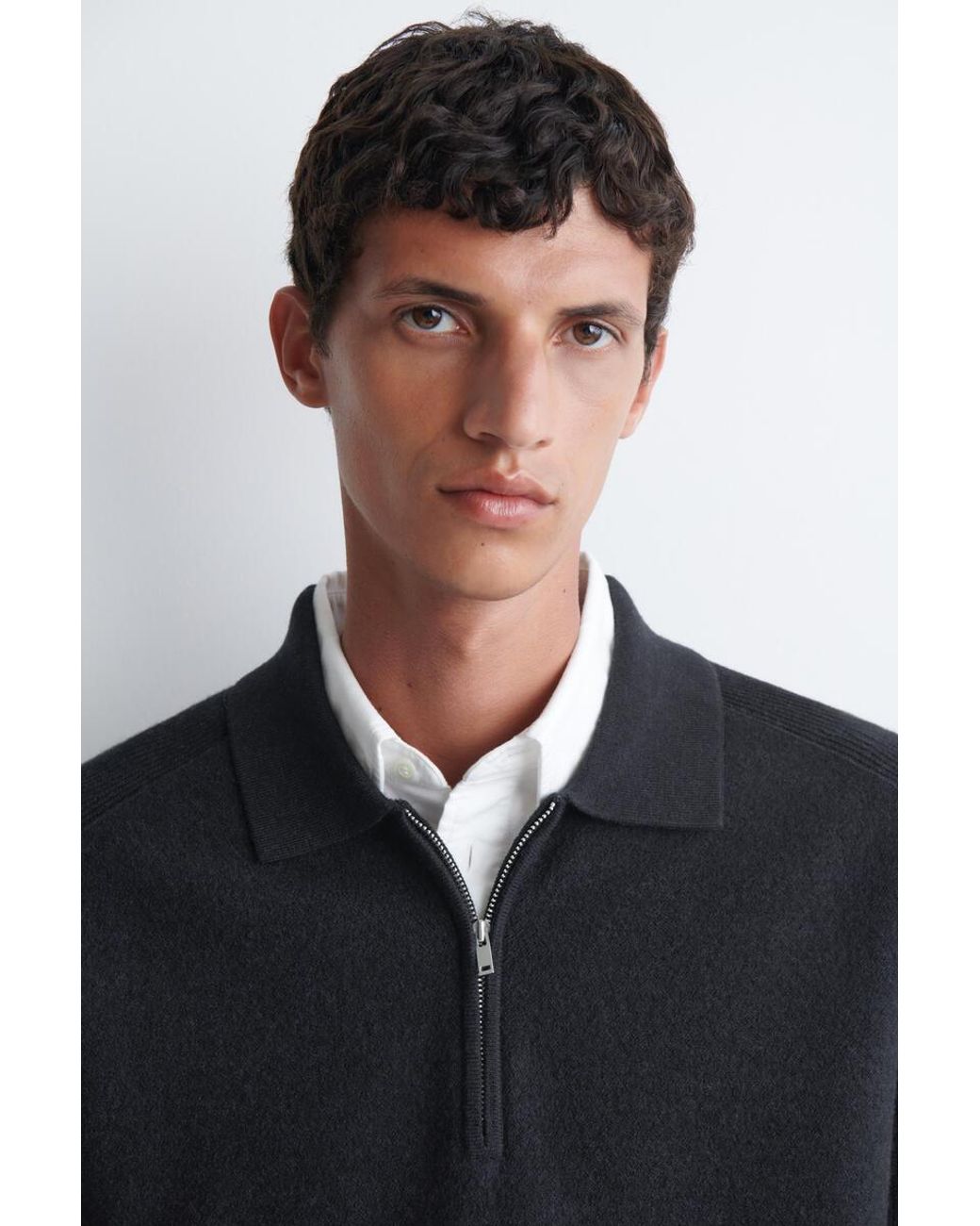 COS Blue Panelled Boiled Wool Zip-Up Sweater for men