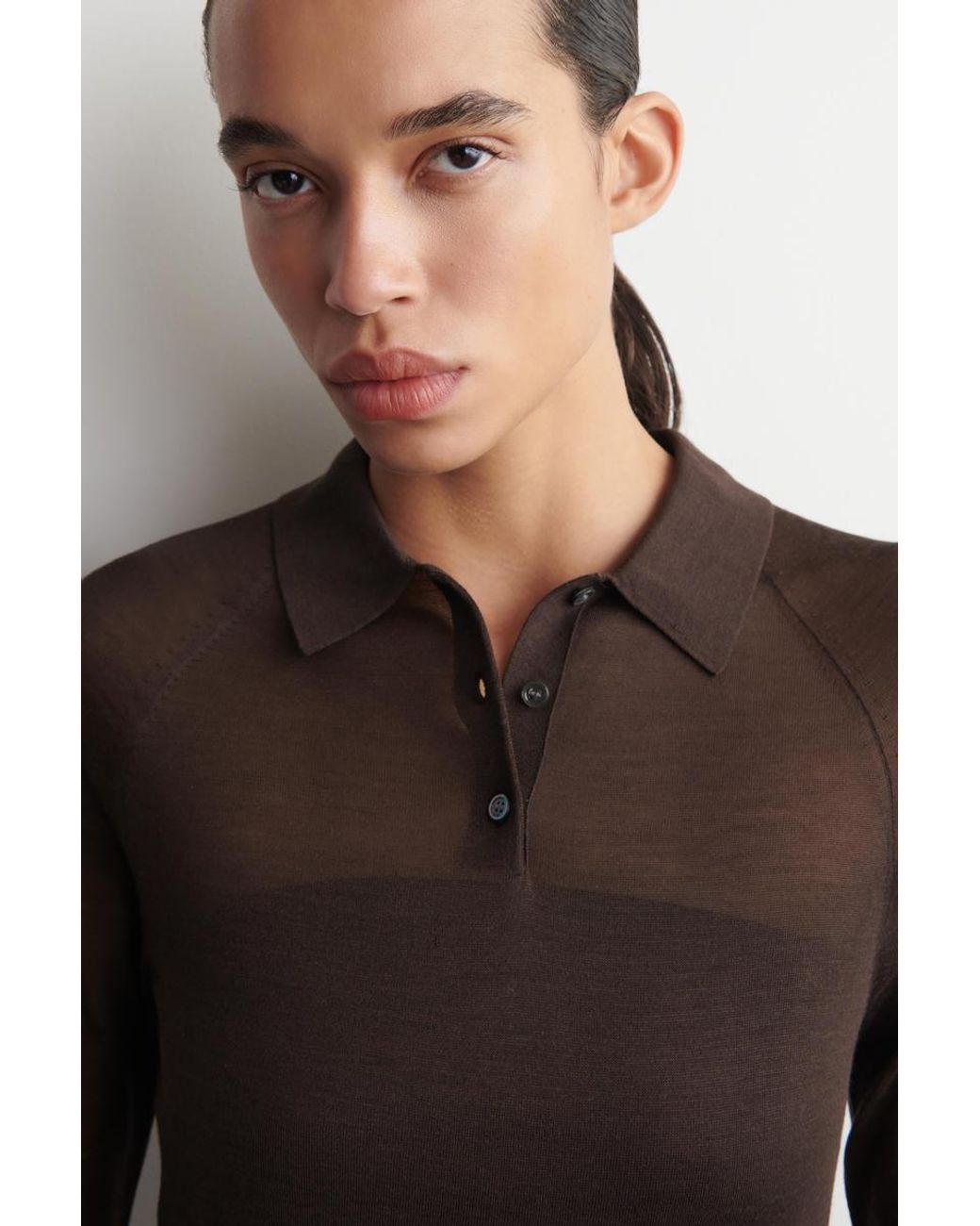 COS Black Sheer Knit Silk Polo Shirt