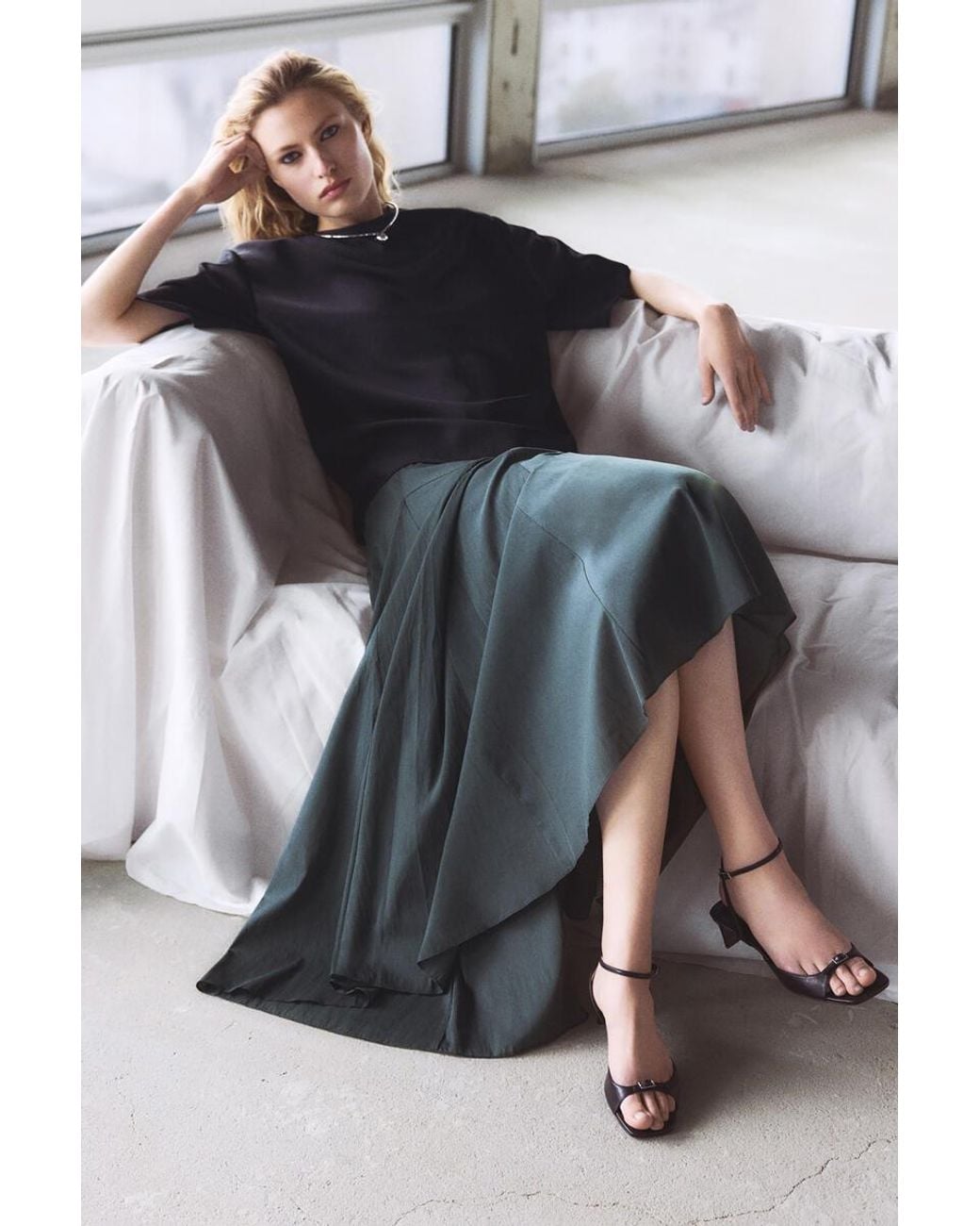 COS Gray Paneled A-Line Maxi Skirt