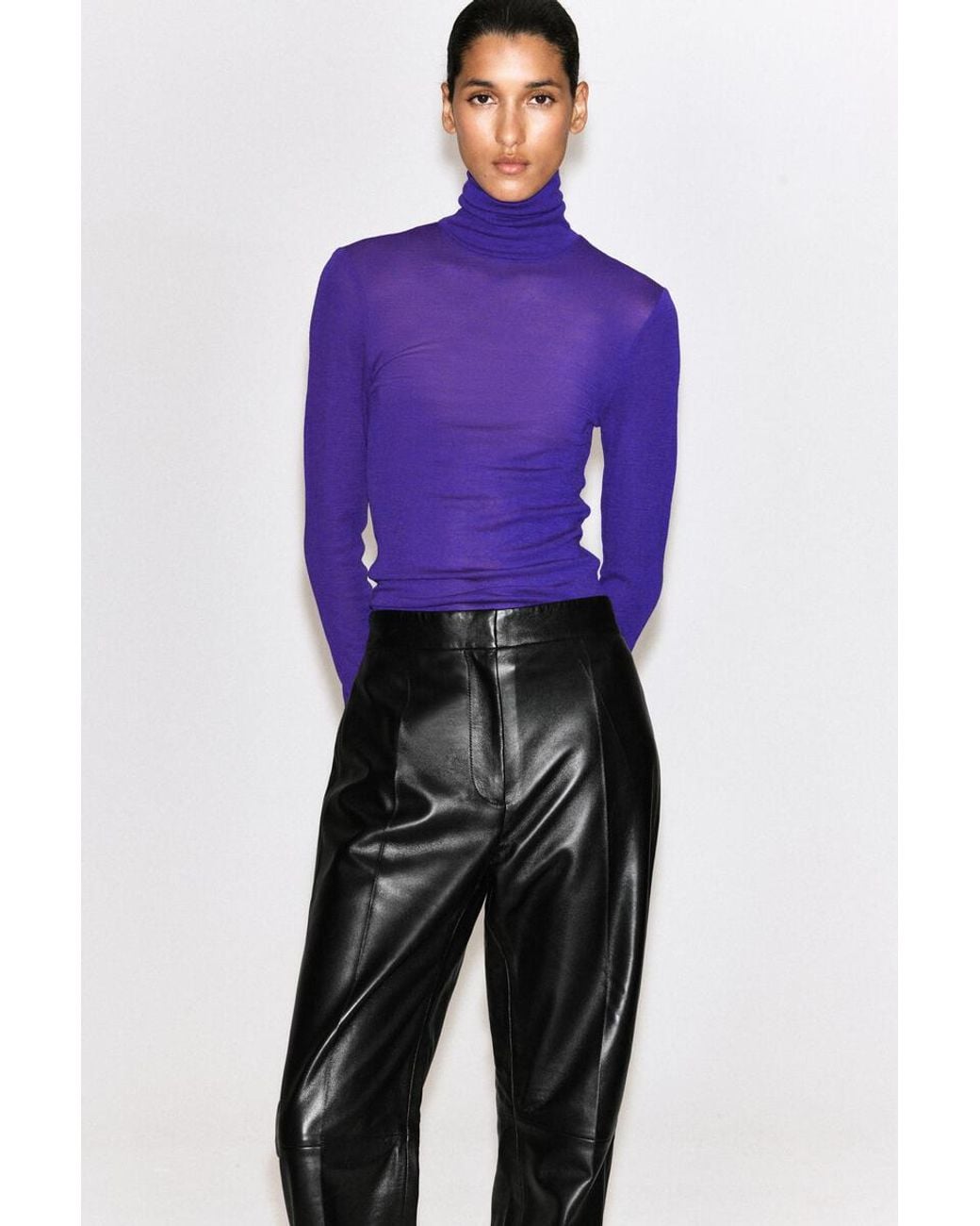 COS Black Leather Straight-Leg Pants