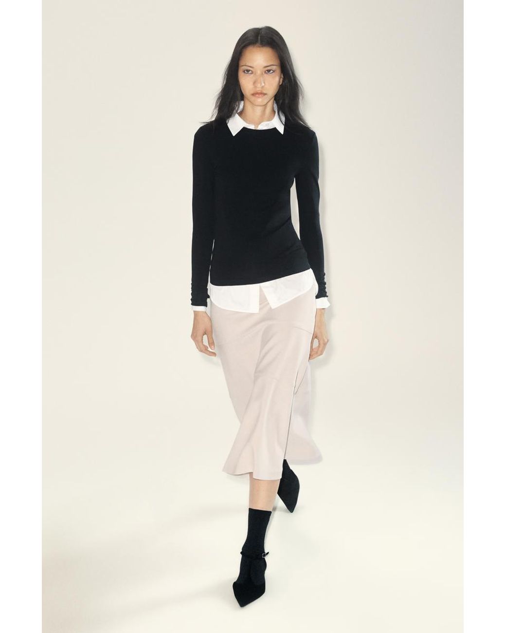 COS White Curved A-Line Midi Skirt