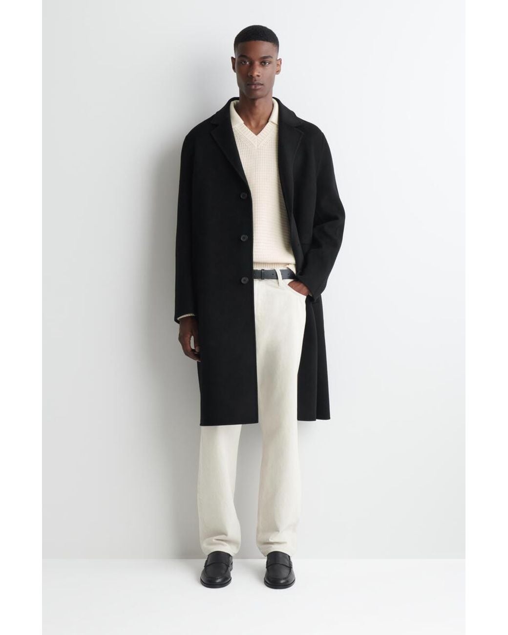 COS White Waffle-Knit Wool Polo Sweater for men