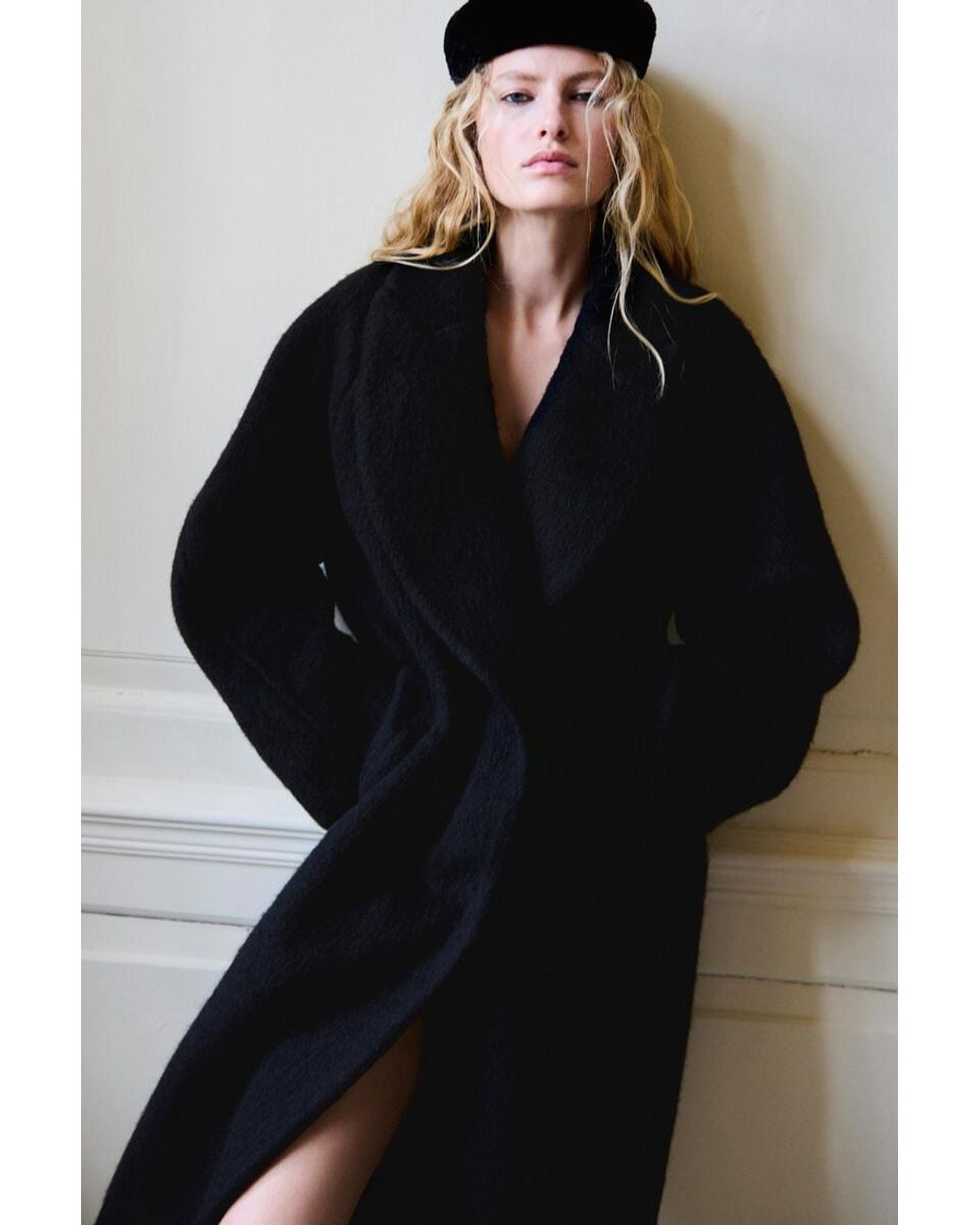 COS Black Brushed Wool Maxi Coat