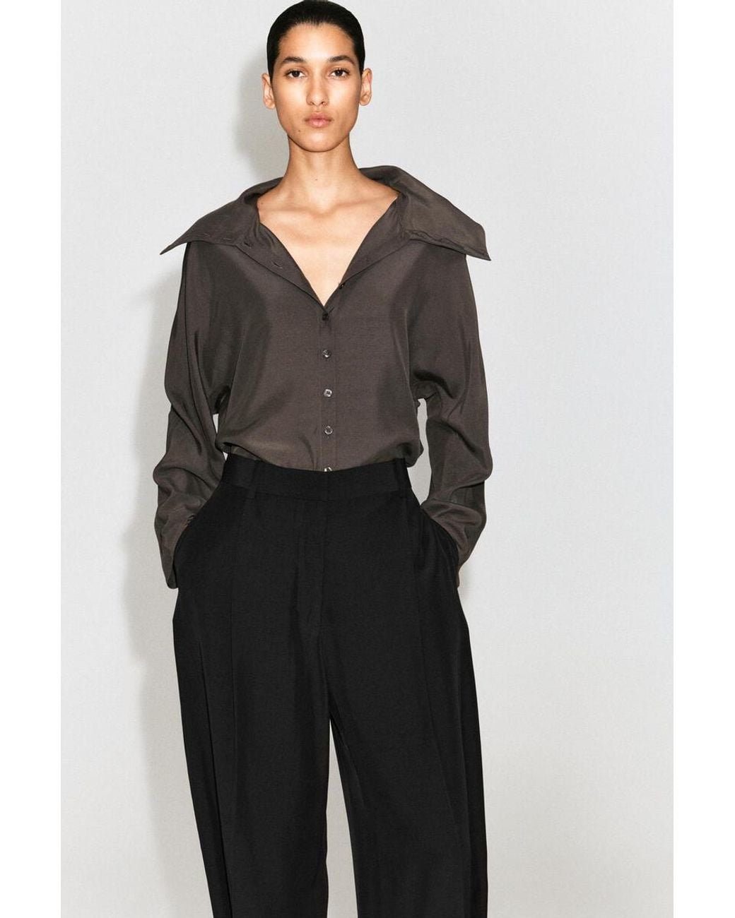 COS Black Pleated Balloon-Leg Trousers