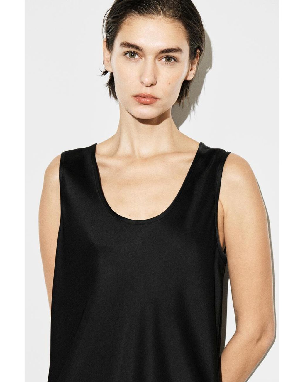 COS Black Scoop-Neck Satin Midi Dress