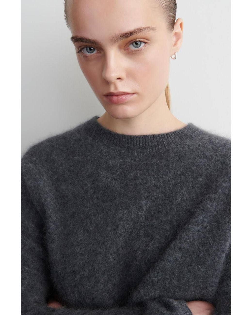COS Blue Brushed-Cashmere Crew-Neck Sweater