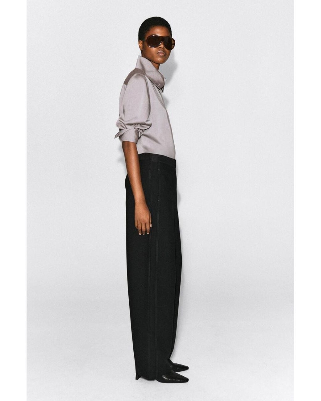 COS Black Topstitched Barrel-Leg Pants