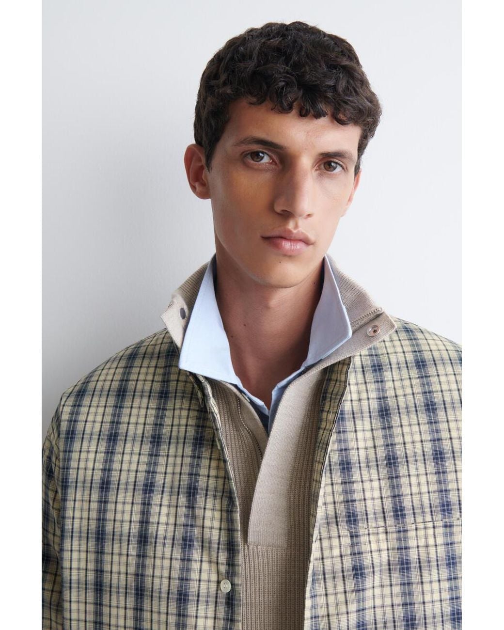 COS White Padded Checked Cotton Overshirt for men