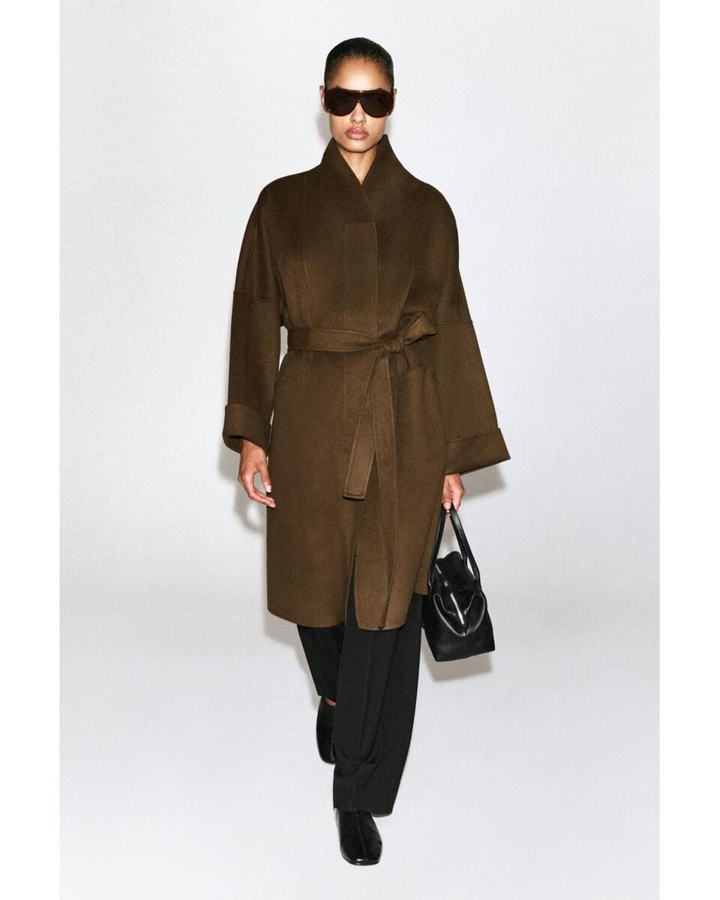 COS Brown Oversized Double-Faced Wool Shawl Coat