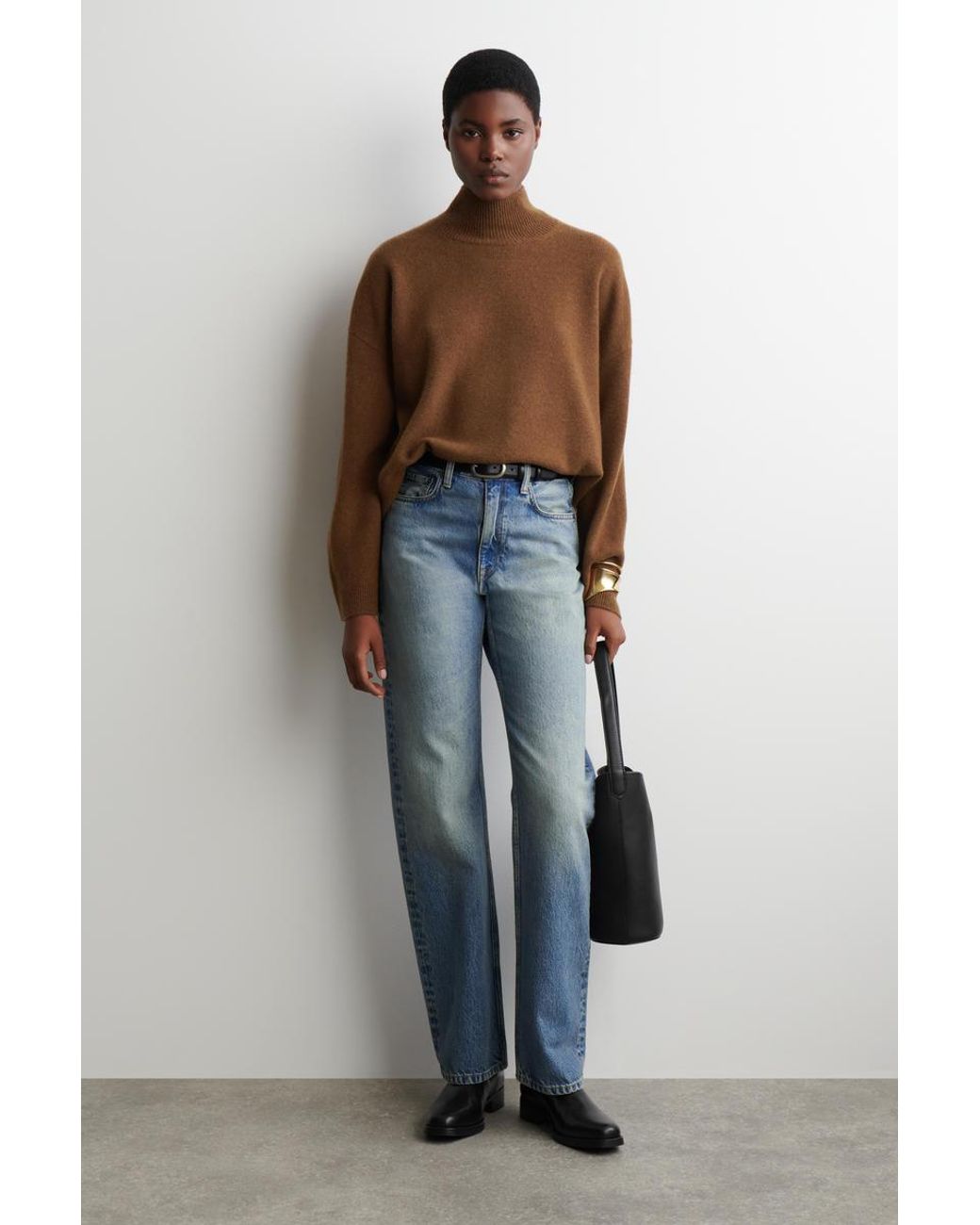 COS Brown Cashmere Mock-Neck Sweater