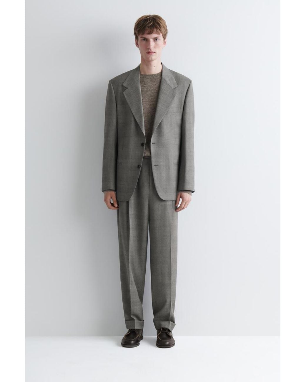 COS Gray Checked Textured-Wool Blazer for men