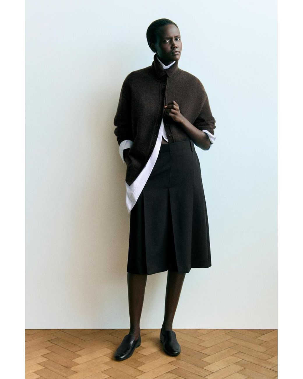 COS Black Sculpted Pure Cashmere Funnel-Neck Cardigan