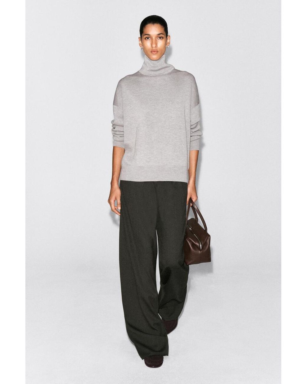 COS Gray Merino Wool Roll-Neck Sweater