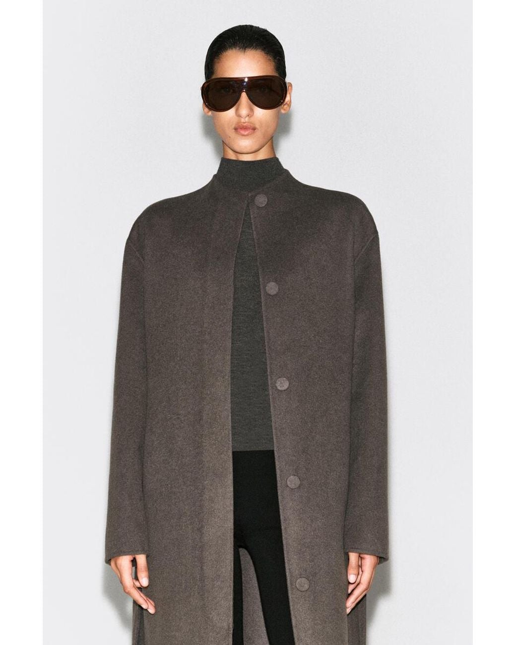 COS Brown Belted Double-Faced Wool-Blend Long Coat