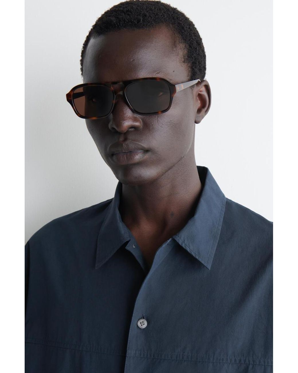 COS Blue Boxy Cotton-Poplin Utility Shirt for men