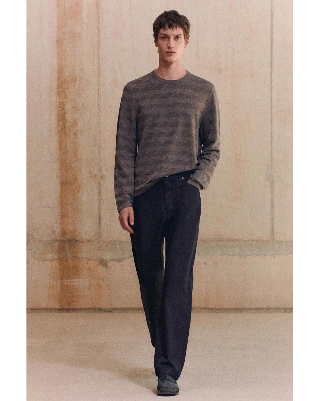 COS Brown Geometric-Knit Merino Wool Jumper for men