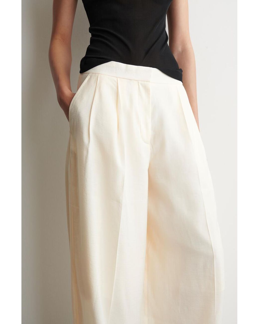 COS Natural Pleated Modal Wide-Leg Trousers