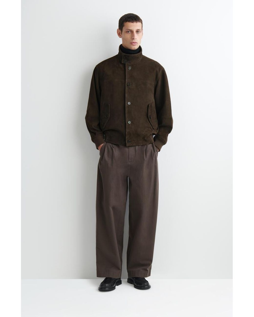 COS Black Suede Funnel-Neck Bomber Jacket for men