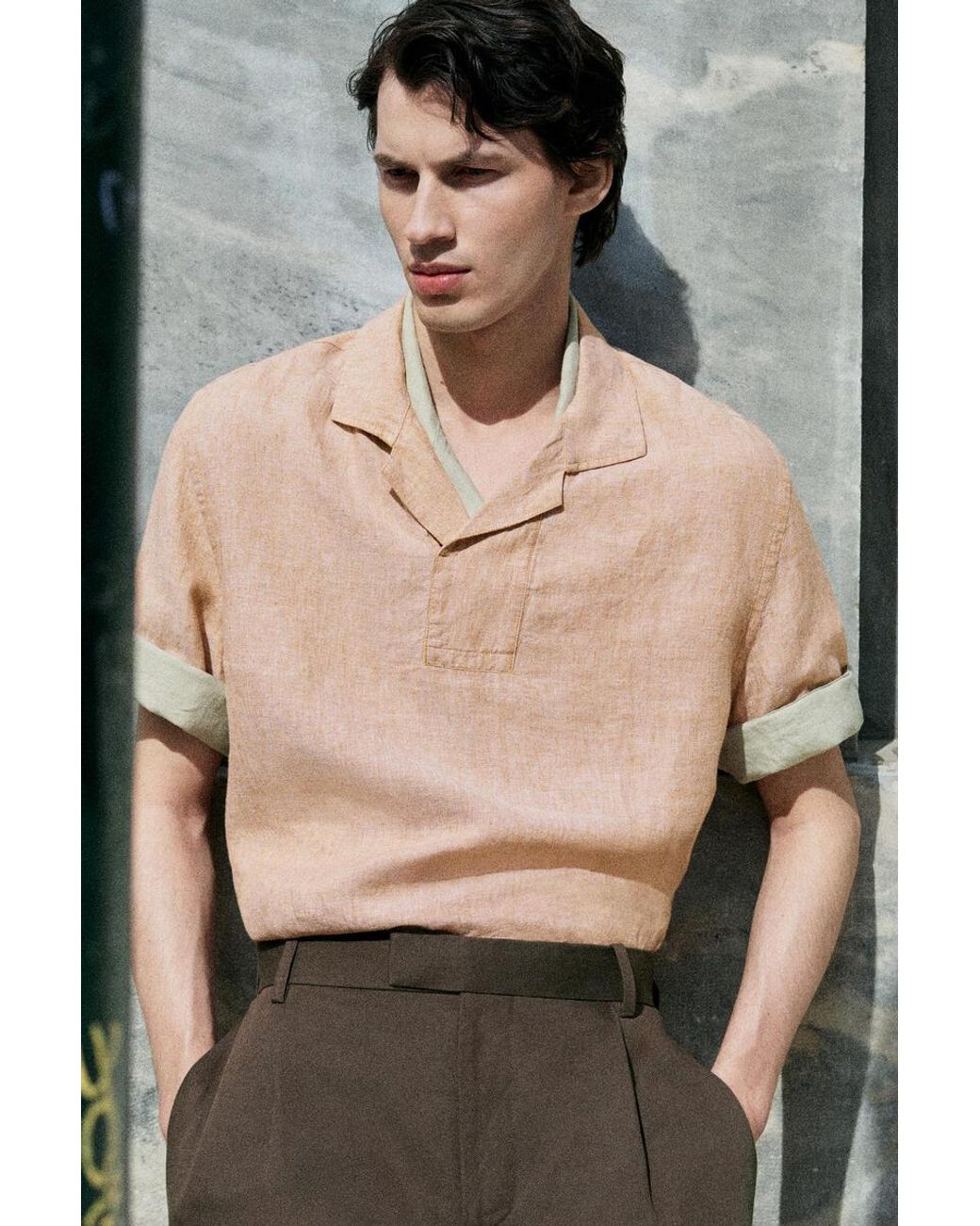 COS Orange Linen Popover Shirt for men