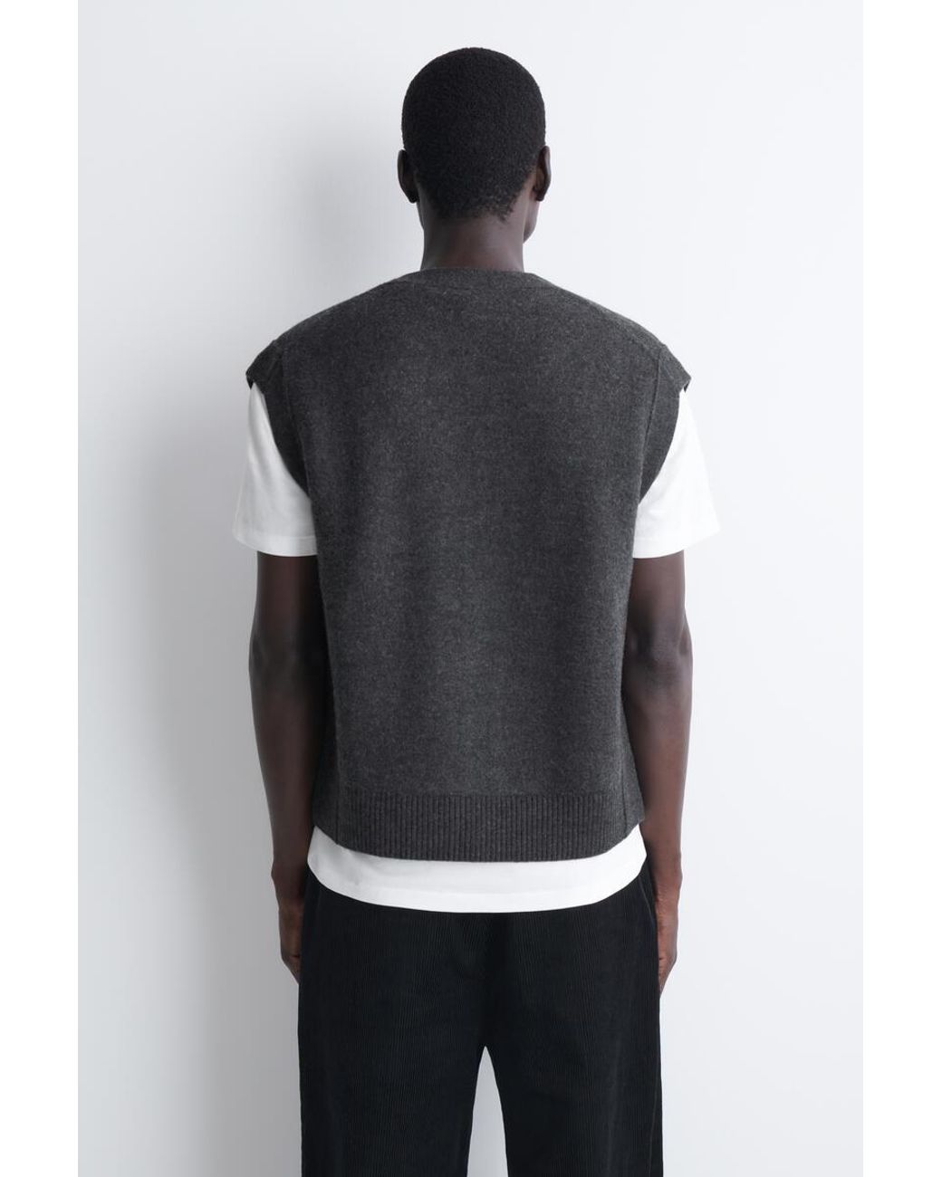 COS Black Buttoned Boiled-Wool Vest for men