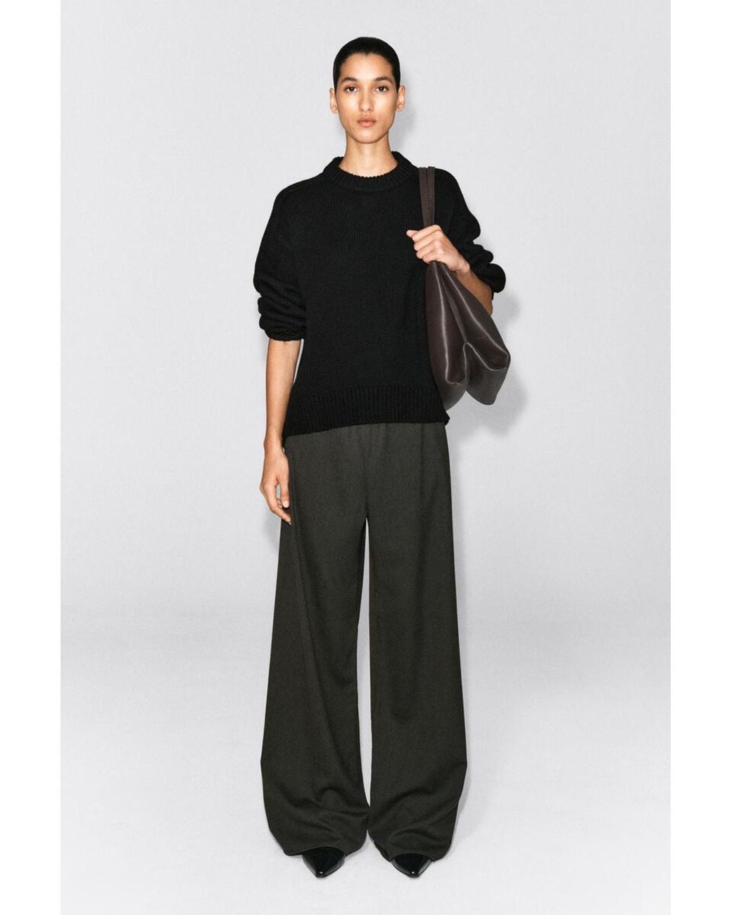 COS Black Rounded Wool Crew-Neck Sweater