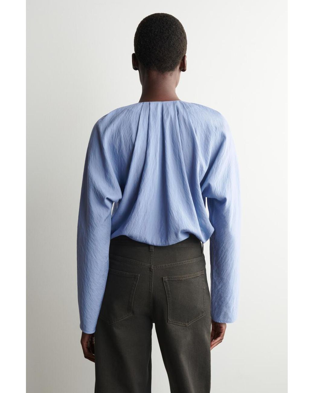 COS Blue Voluminous Pleated Blouse