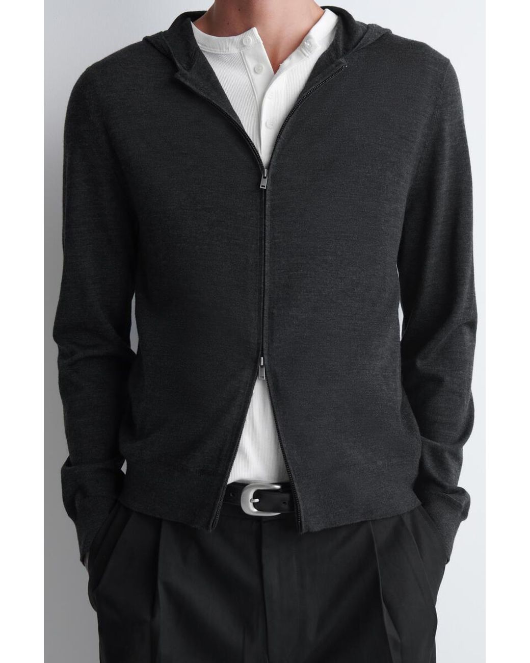 COS Blue Merino Wool Zip-Up Hoodie for men