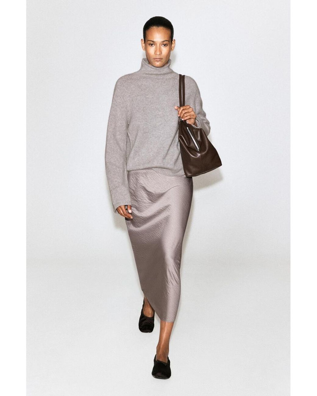 COS Gray Pure Cashmere Funnel-Neck Sweater