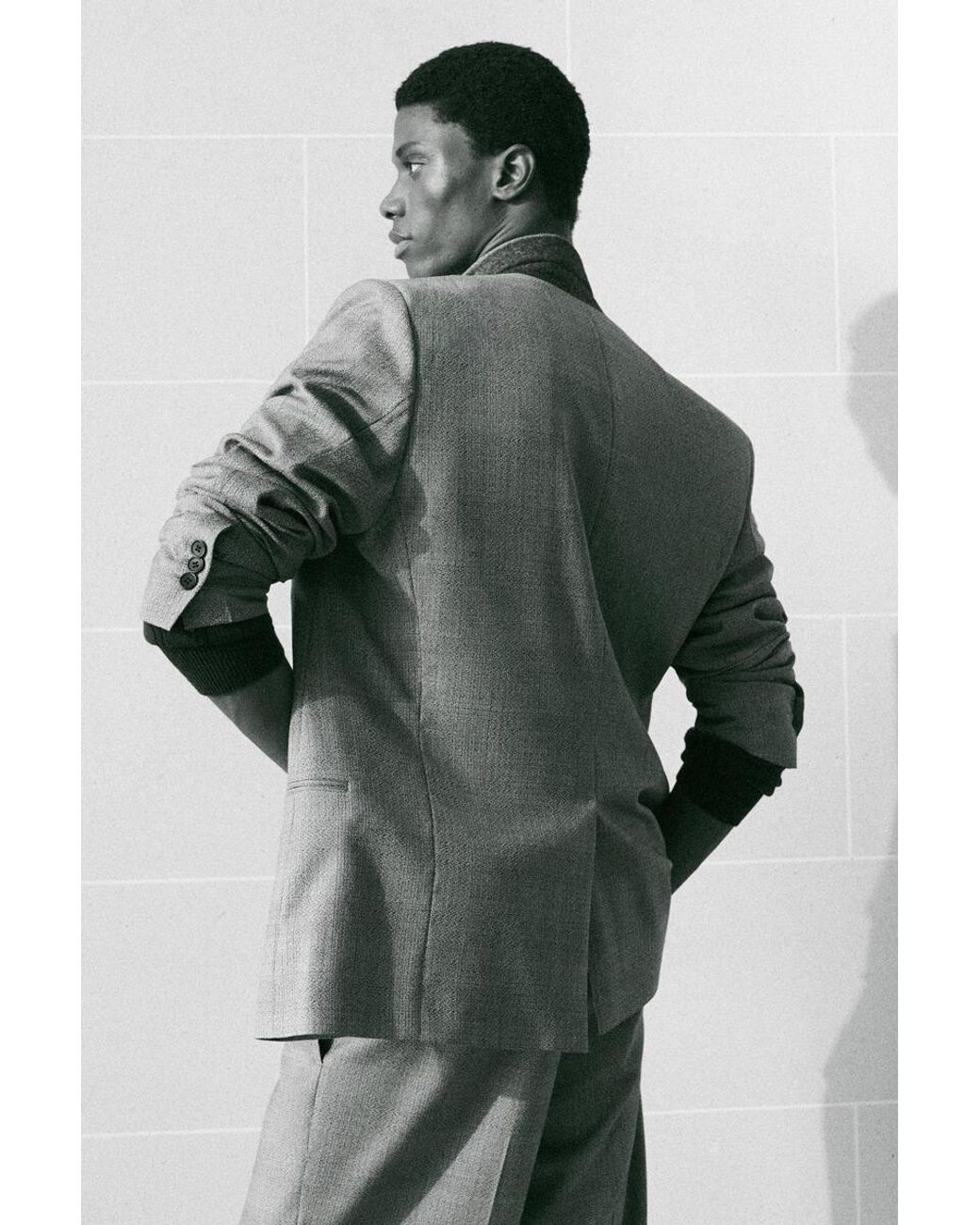COS Gray Checked Textured-Wool Blazer for men
