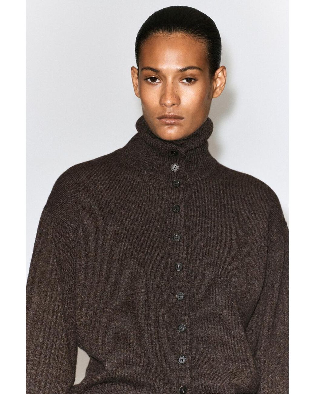 COS Black Sculpted Pure Cashmere Funnel-Neck Cardigan