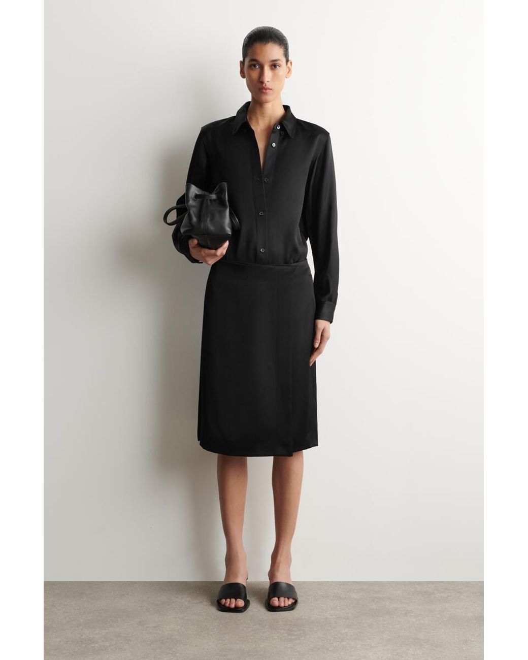 COS Black Button-Down Collar Satin Shirt