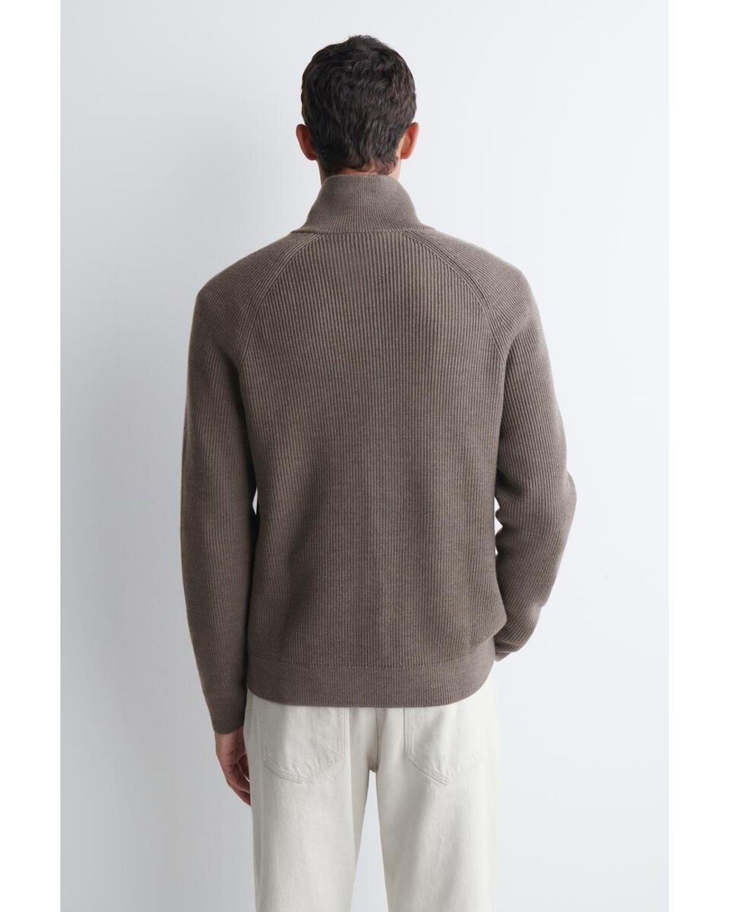 COS Brown Ribbed Wool Half-Zip Sweater for men