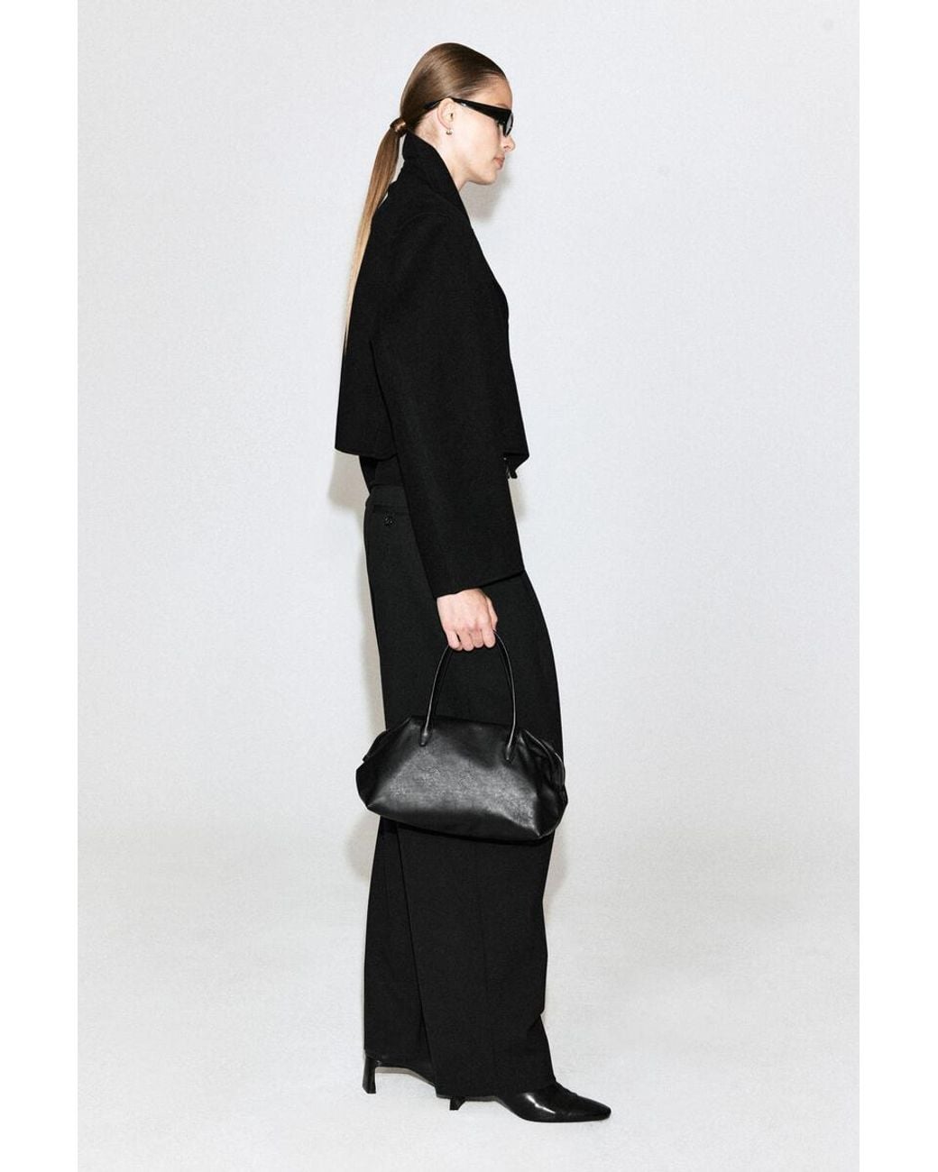 COS Black Oversized Cropped Double-Faced Wool Jacket