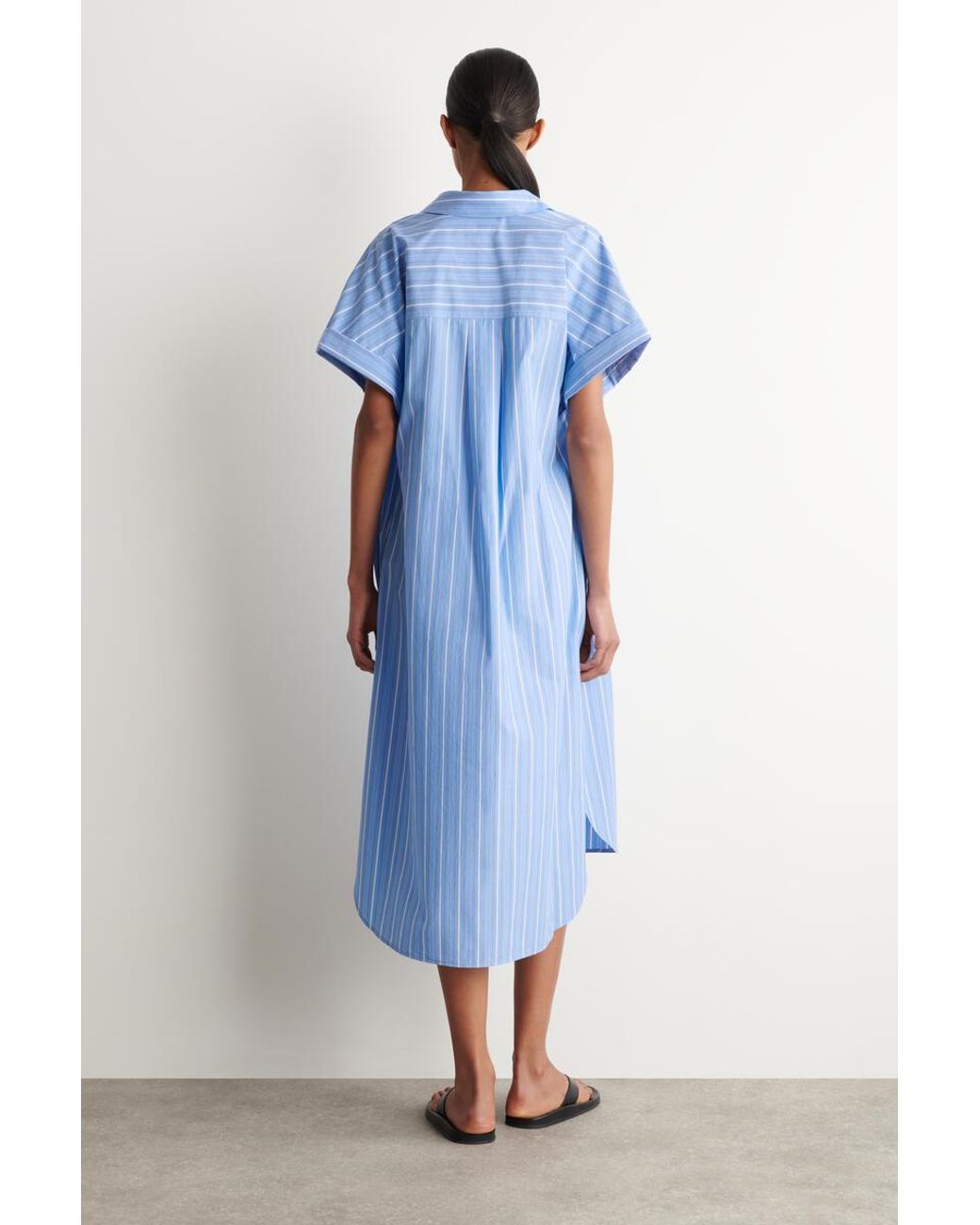COS Blue Striped Short-Sleeved Cotton Shirt Dress