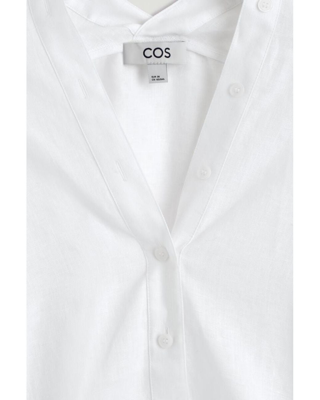 COS Blue Button-Detail Linen V-Neck Shirt