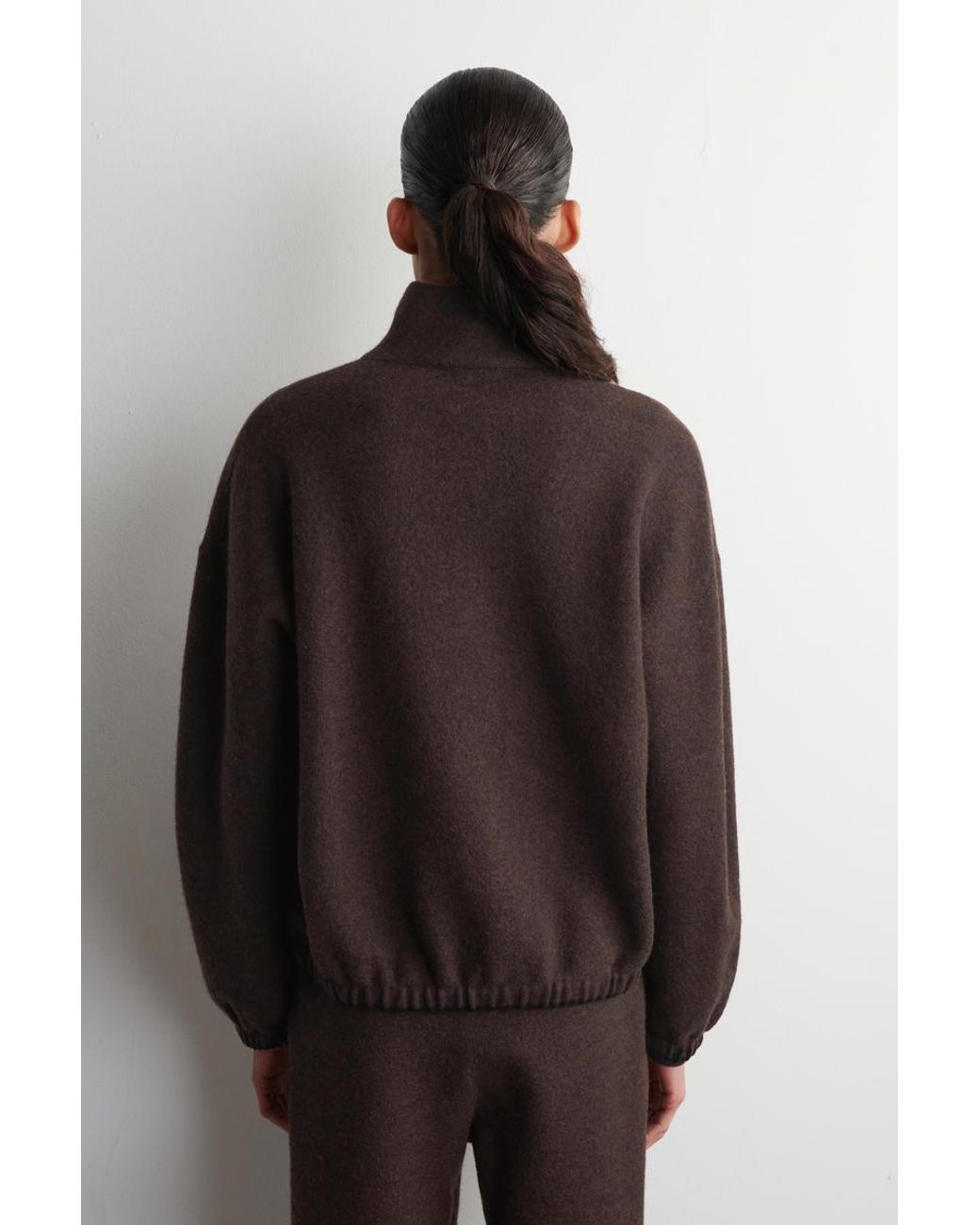 COS Brown Boiled Merino Wool Zip-Up Sweater