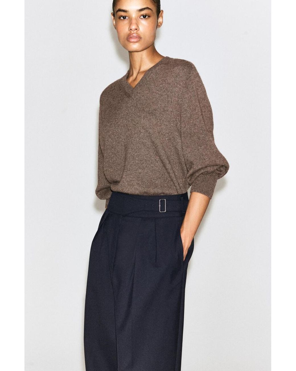 COS Blue Cummerbund-Waist Barrel-Leg Pants