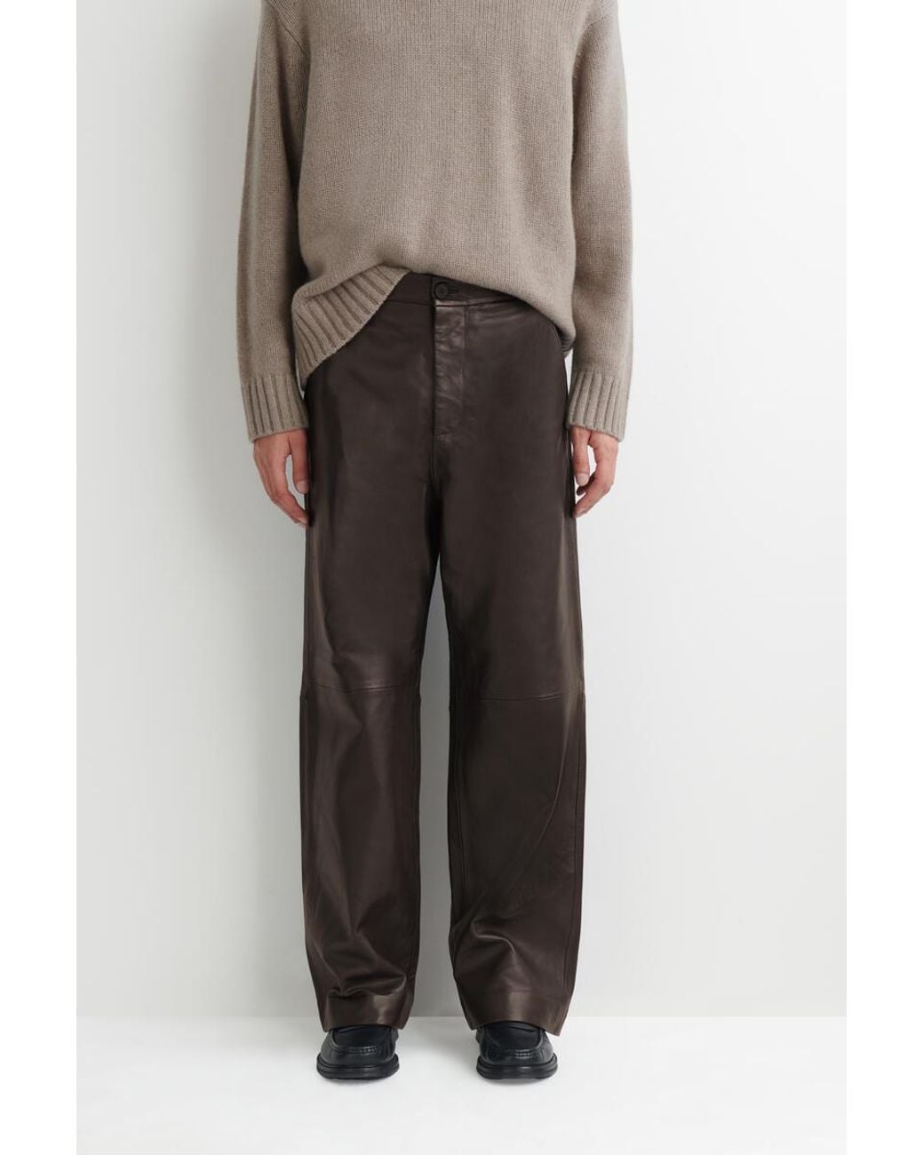 COS Gray Leather Relaxed-Fit Straight-Leg Pants for men