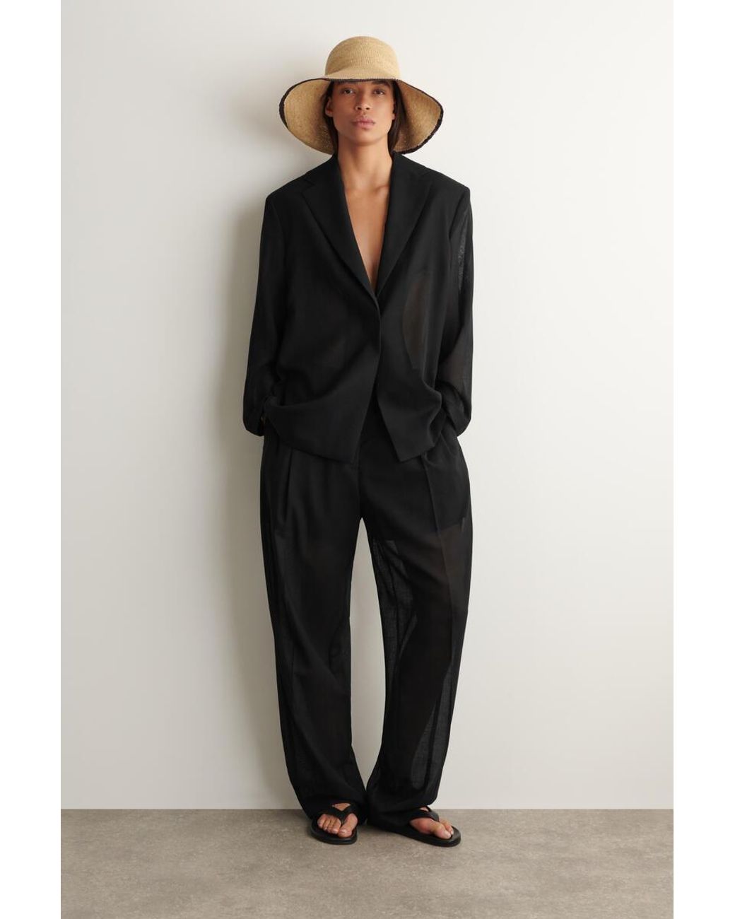 COS Natural Contrast-Trim Raffia Hat