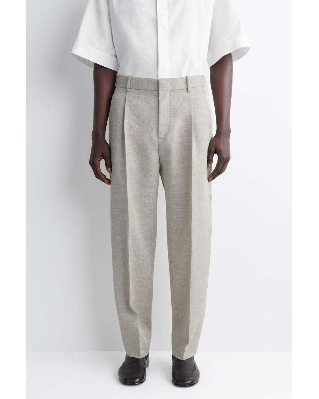 COS White Linen-Wool Relaxed-Fit Barrel-Leg Pants for men