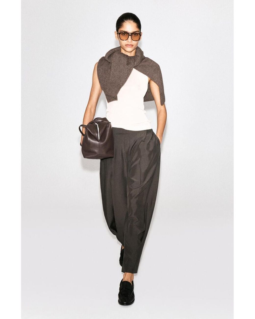 COS Brown Pleated Balloon-Leg Trousers