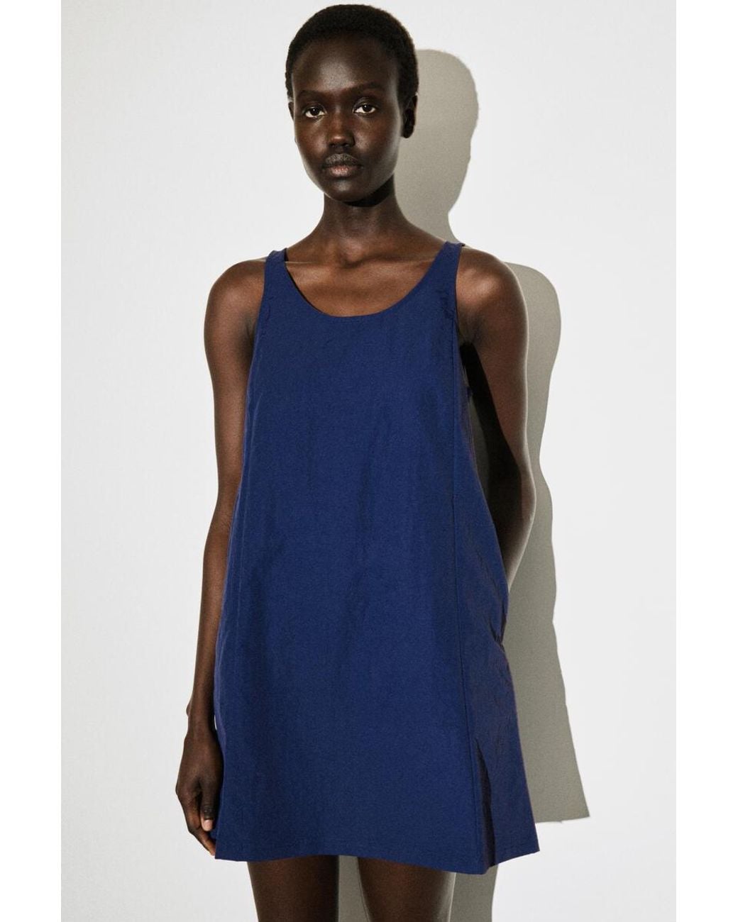 COS Blue Jersey-Panelled Nylon Mini Dress