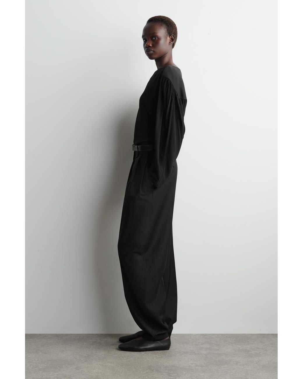 COS Black Voluminous Contrast-Panel Blouse