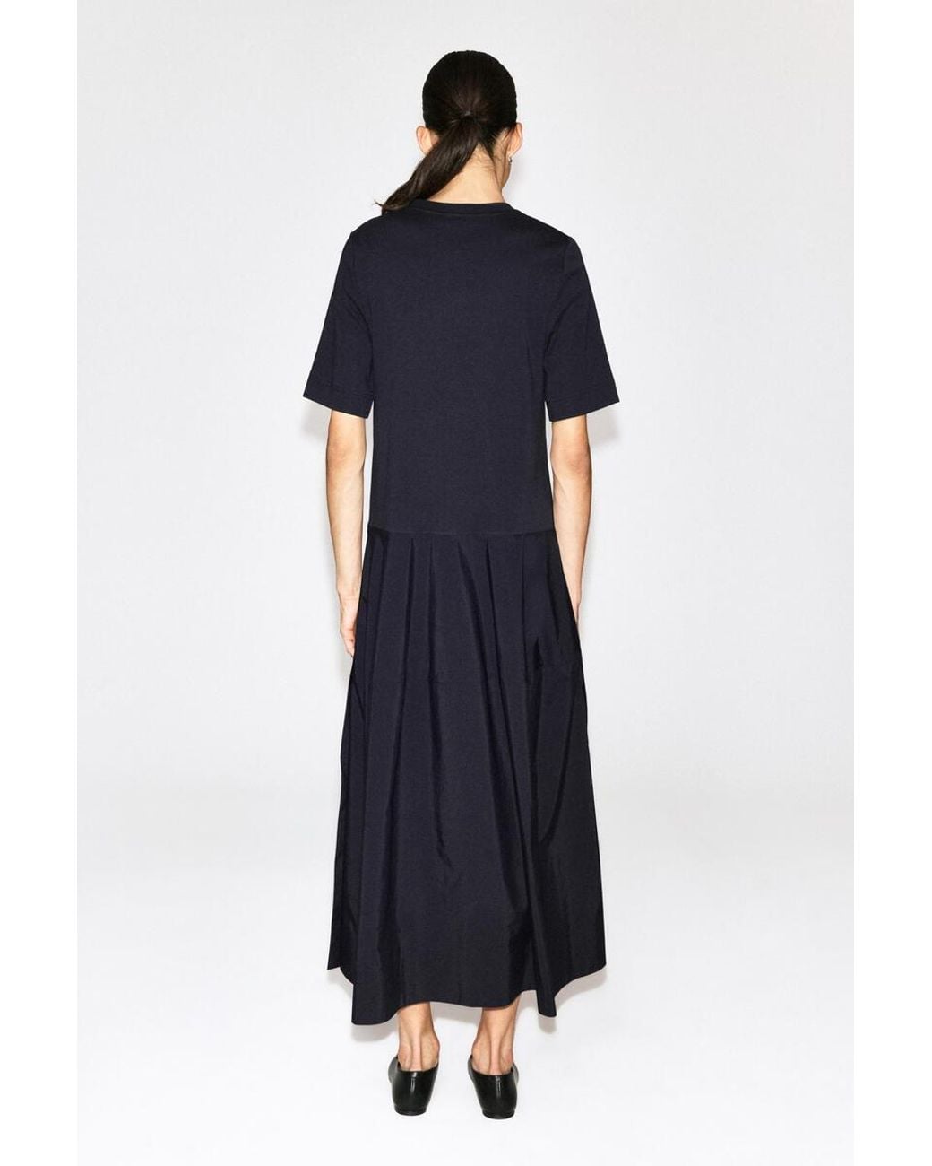 COS Blue Dropped-Waist Contrast-Panel Midi Dress