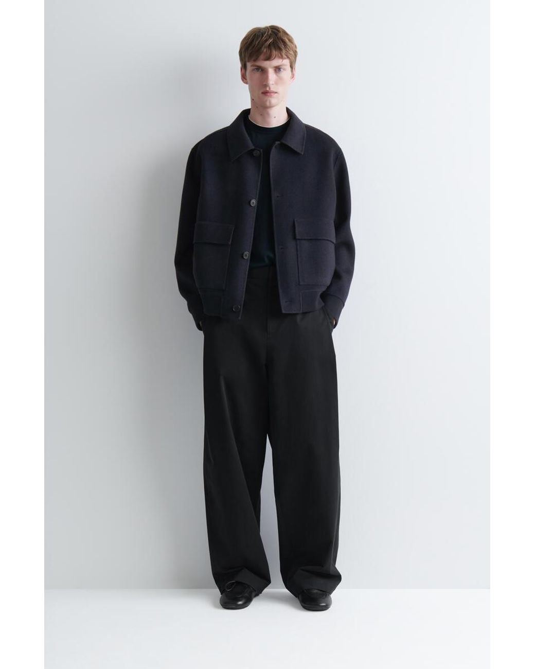 COS Blue Contrast-Tipped Silk-Cotton T-Shirt for men