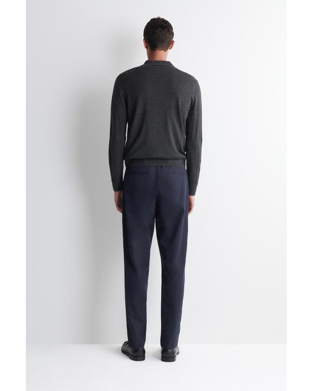 COS Blue Cotton-Blend Slim-Fit Straight-Leg Trousers for men