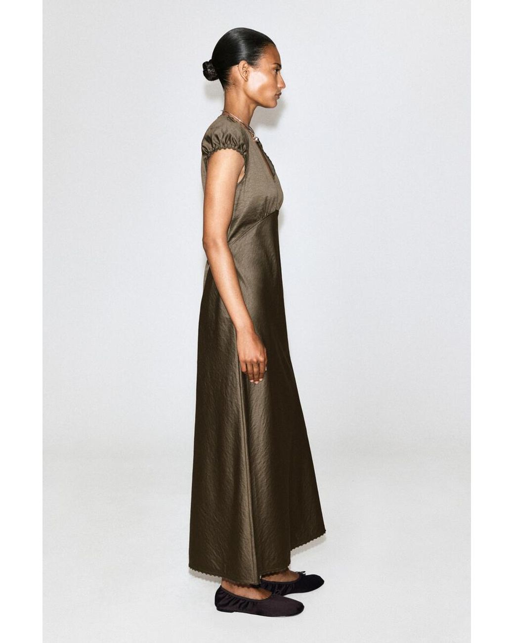 COS Green Embroidered Satin Midi Dress