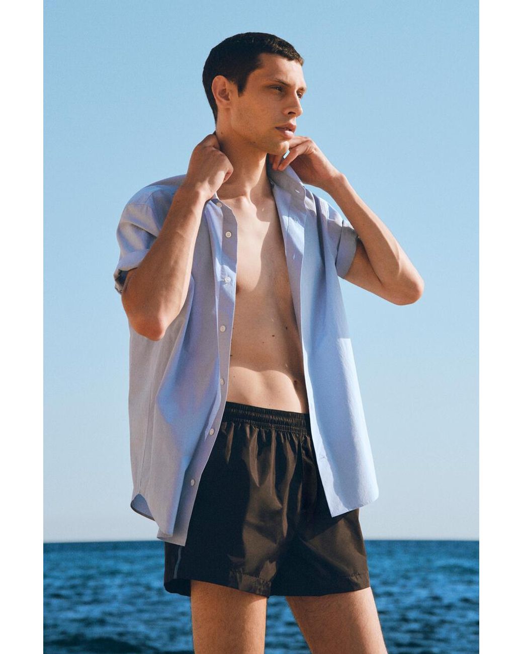 COS Black Stripe-Detail Swim Shorts for men