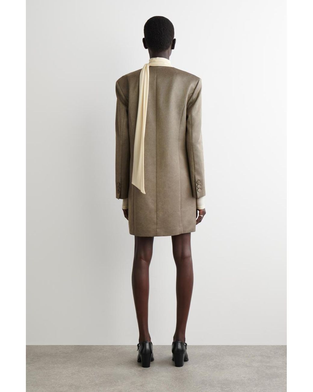 COS Natural Metallic Wool-Blend Tuxedo Dress